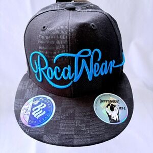 Rocawear Black Teal Script Logo Jay-Z Approved Mens Fitted Hat 7 1/2  New